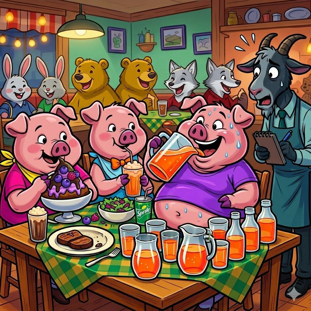 A Simple Restaurant Night for Three Little Pigs Ended With a Clever Joke